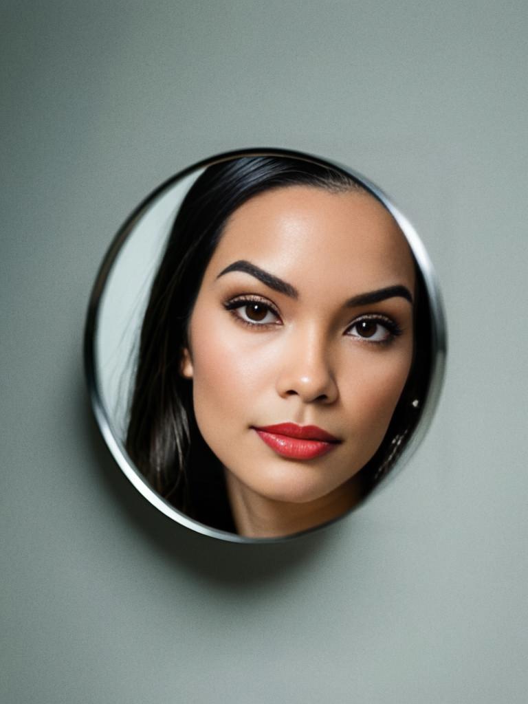 Close-up Portrait of Woman in Mirror