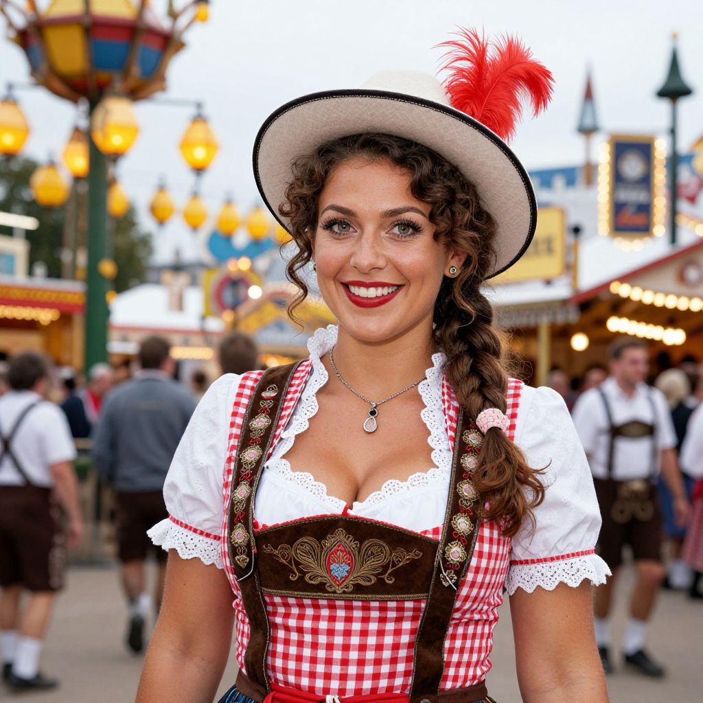 Smiling Woman in Bavarian Dirndl at Oktoberfest Festival
