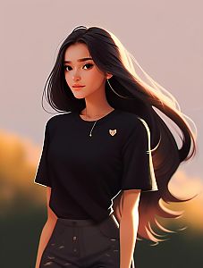 Stunning Portrait of Young Woman in Black T-Shirt