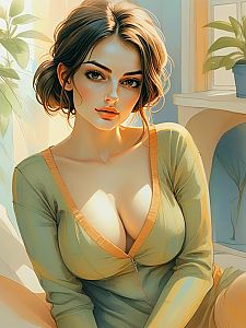 Contemplative Young Woman in Warm Indoor Setting