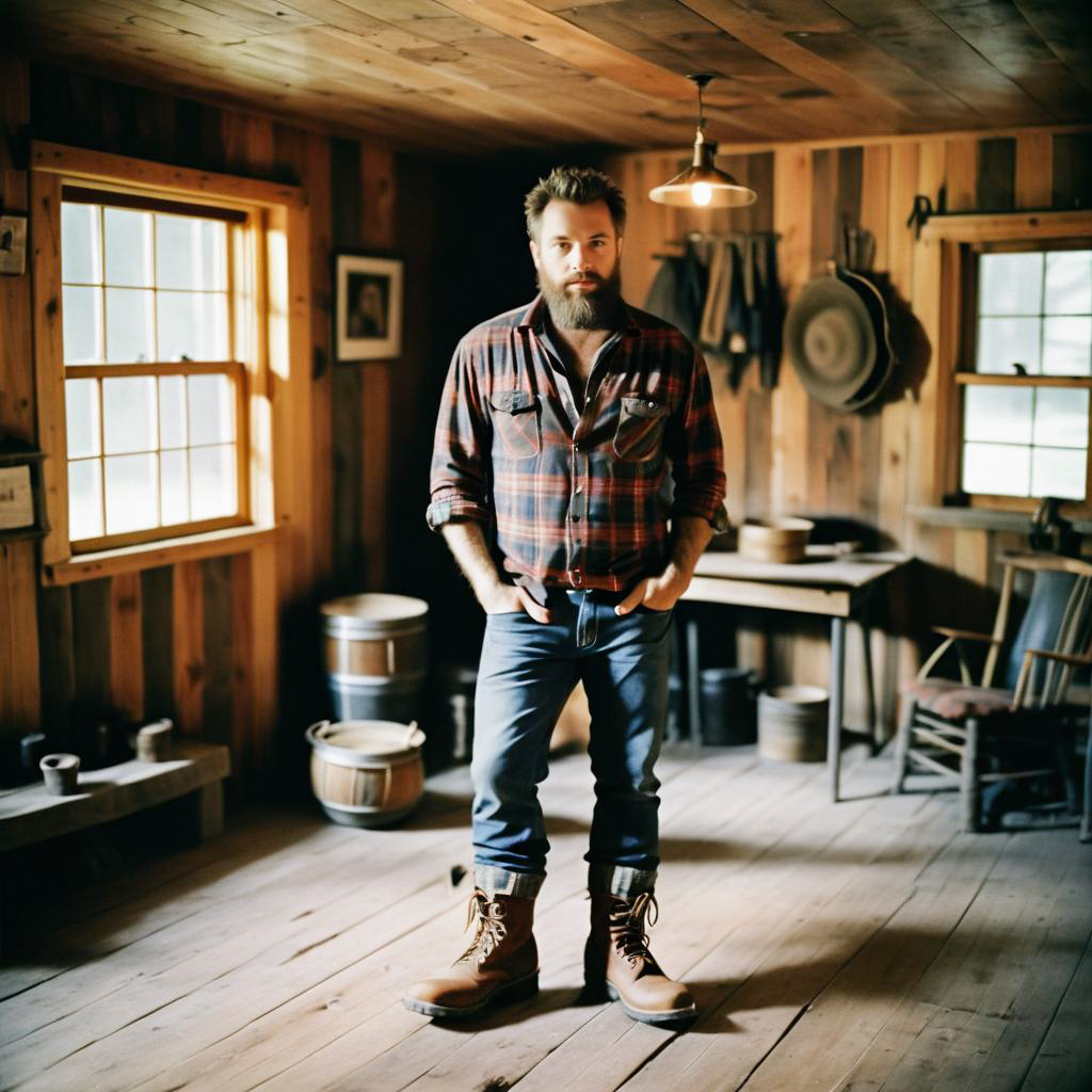 Rugged Man in Rustic Interior