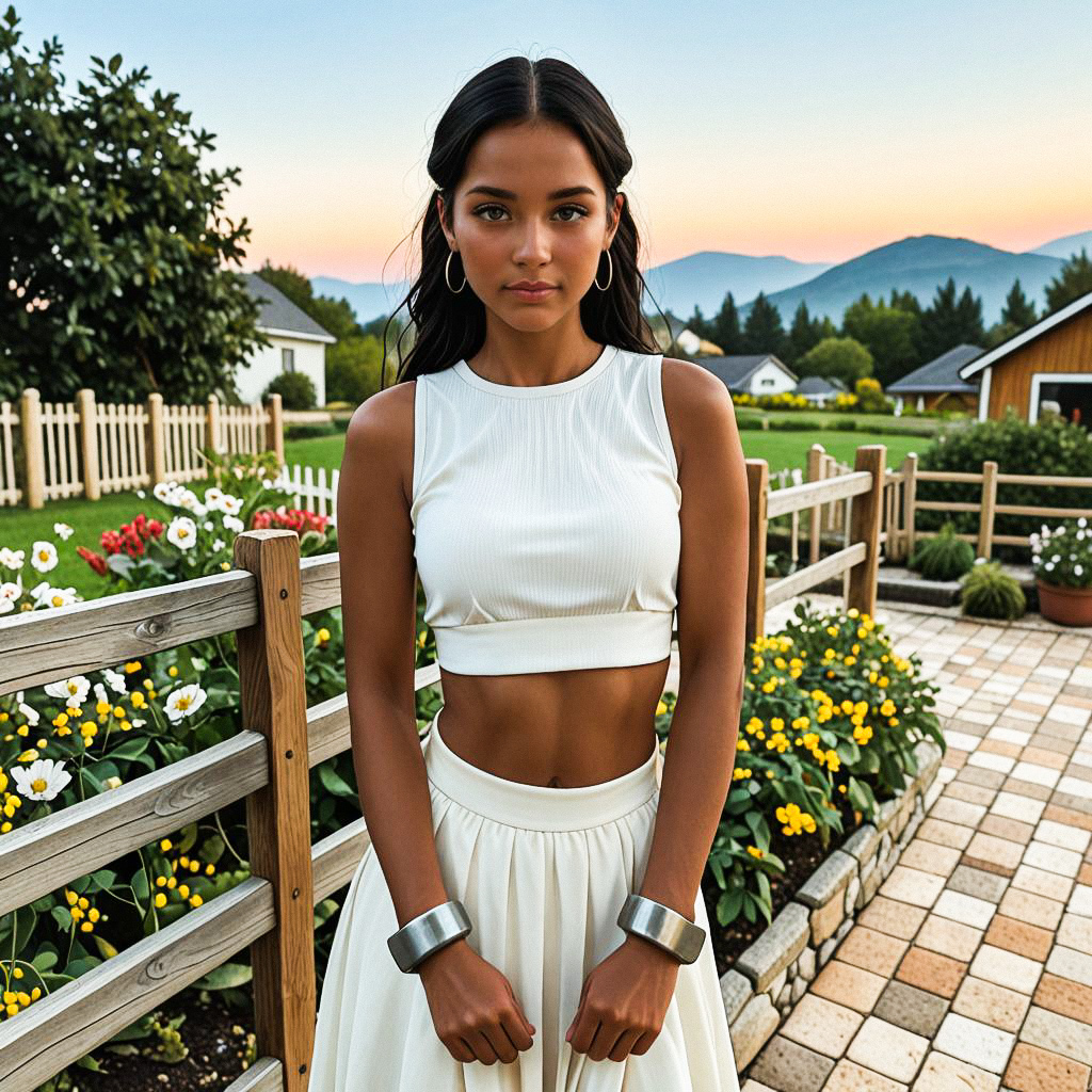 Confident Woman in Garden at Golden Hour Confident Woman in Garden at Golden Hour