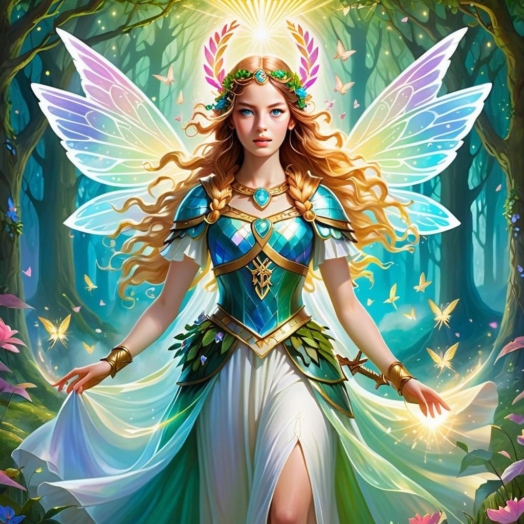 Fantasy Woman with Wings in Enchanted Forest