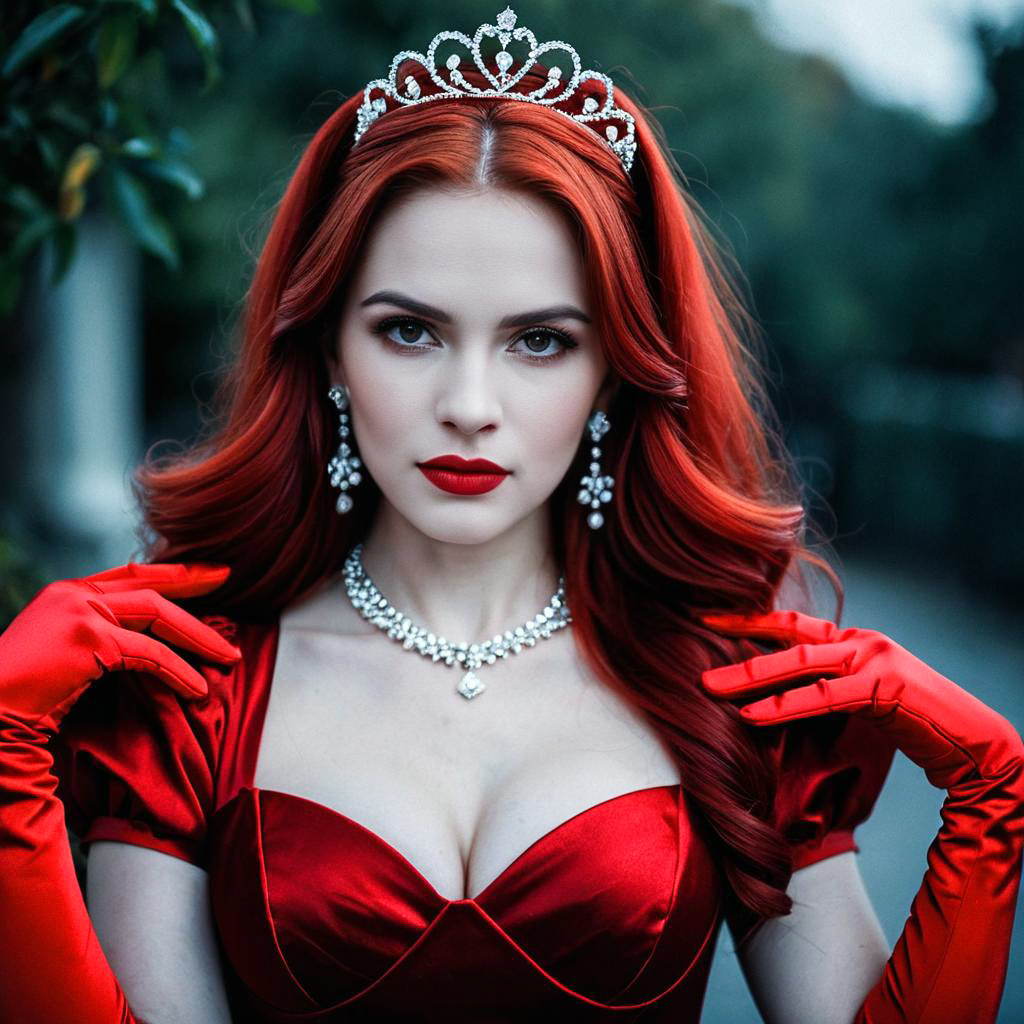Glamorous Woman in Red Satin Gown with Tiara Glamorous Woman in Red Satin Gown with Tiara