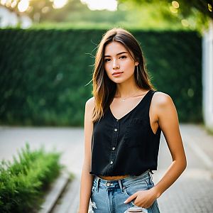 Young Woman in Casual Attire Outdoors