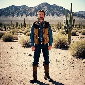 Confident Man in Western Style in Desert
