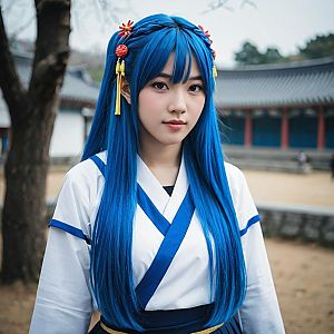 Woman with Blue Hair in Traditional Attire