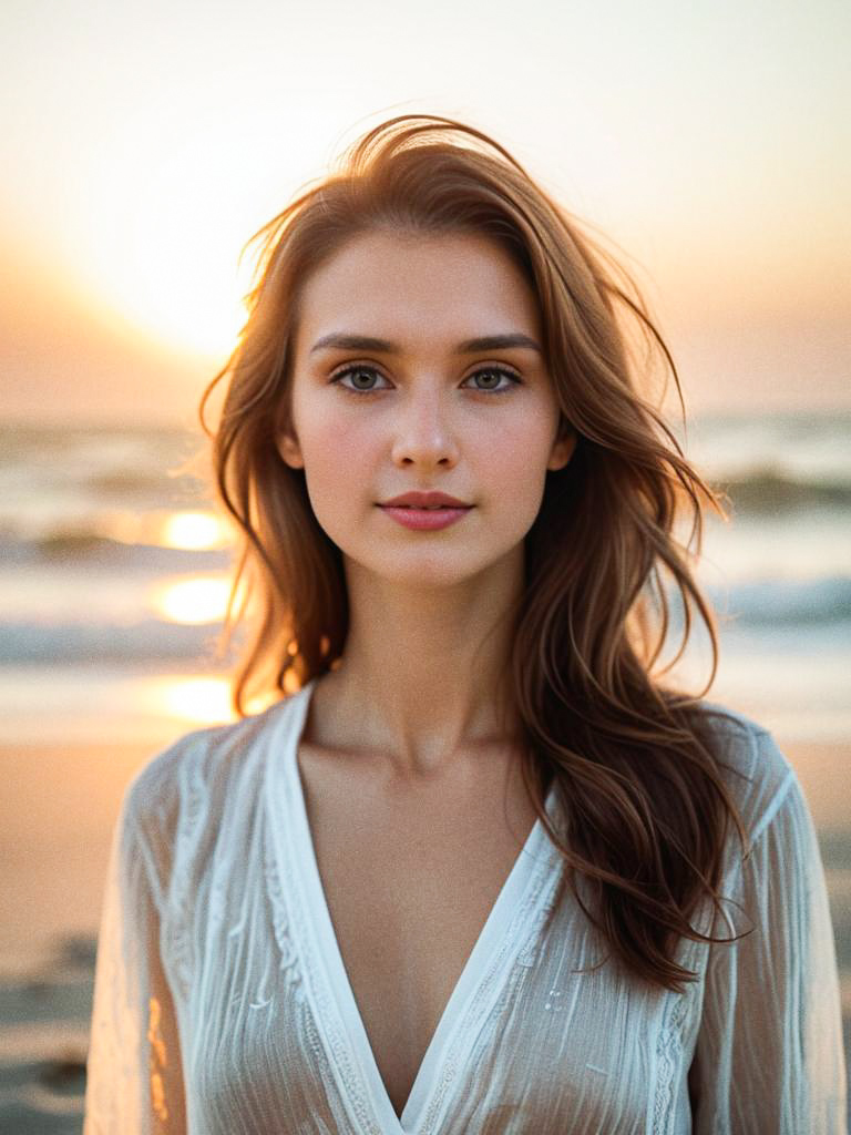 Woman Portrait at Sunset Beach