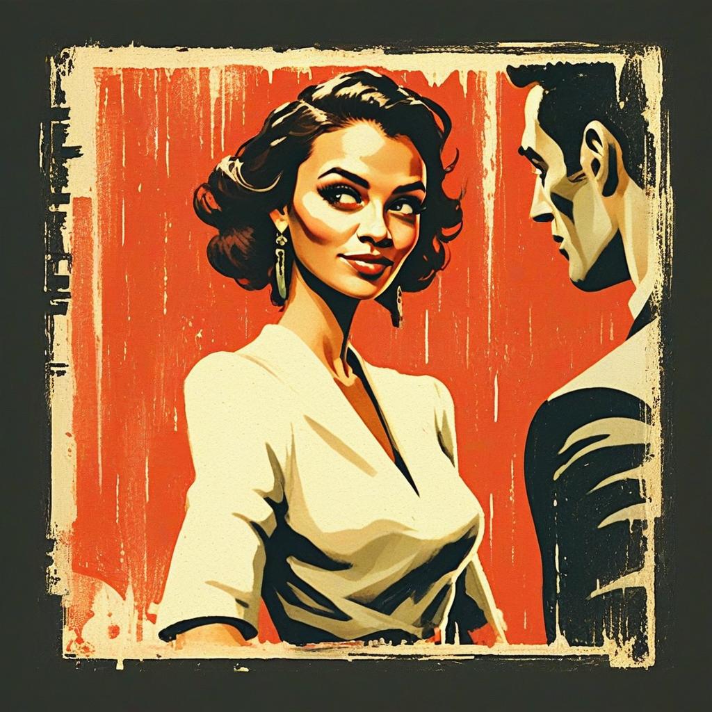 Retro Digital Portrait of Woman and Man in Vintage Style