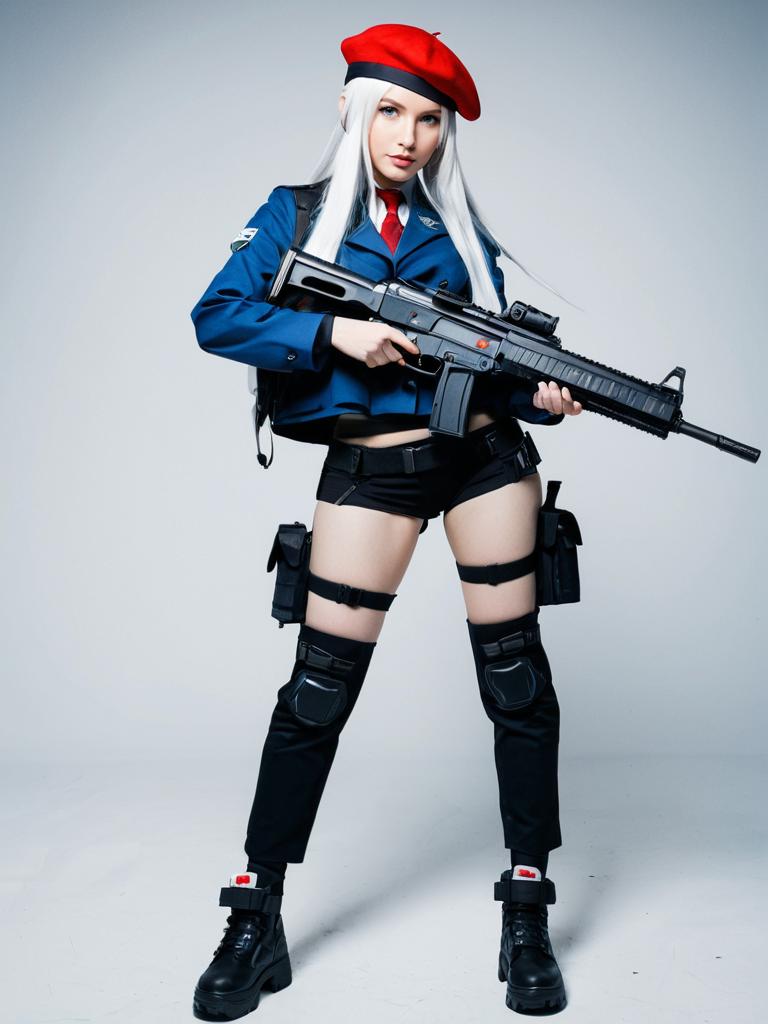 Girls Frontline MP5 Cosplay Woman with Red Beret and Tactical Outfit