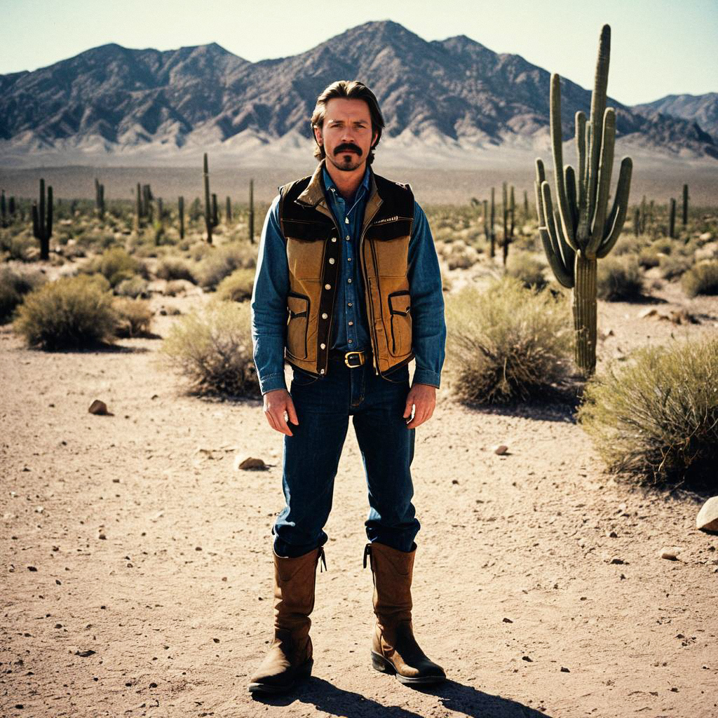 Confident Man in Western Style in Desert Confident Man in Western Style in Desert