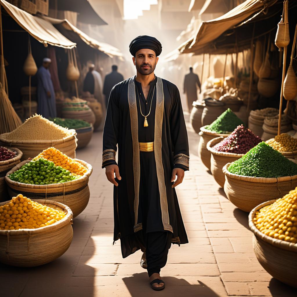 Man in Traditional Attire at Vibrant Market