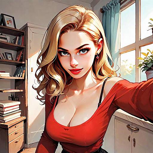 Blonde Woman Digital Portrait in Cozy Sunlit Room