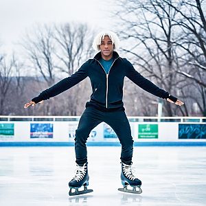 Young Man Ice Skating Outdoors