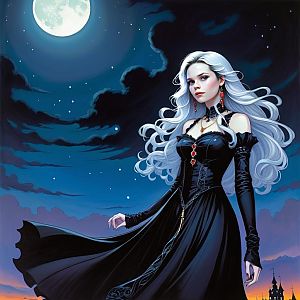 Gothic Fantasy Woman Under Full Moon