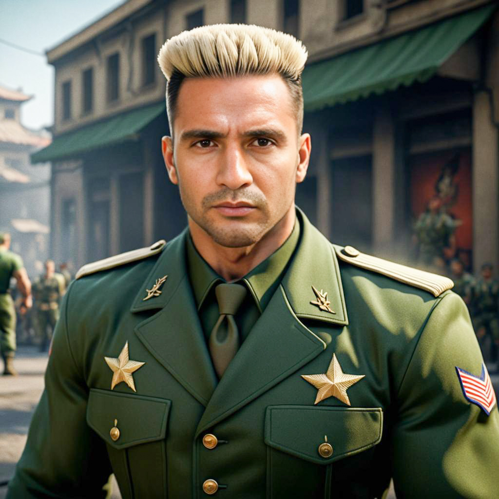 Guile from Street Fighter in Urban Setting