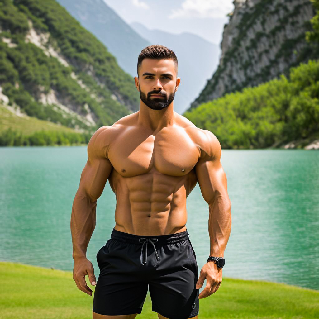 Muscular Man by Turquoise Lake