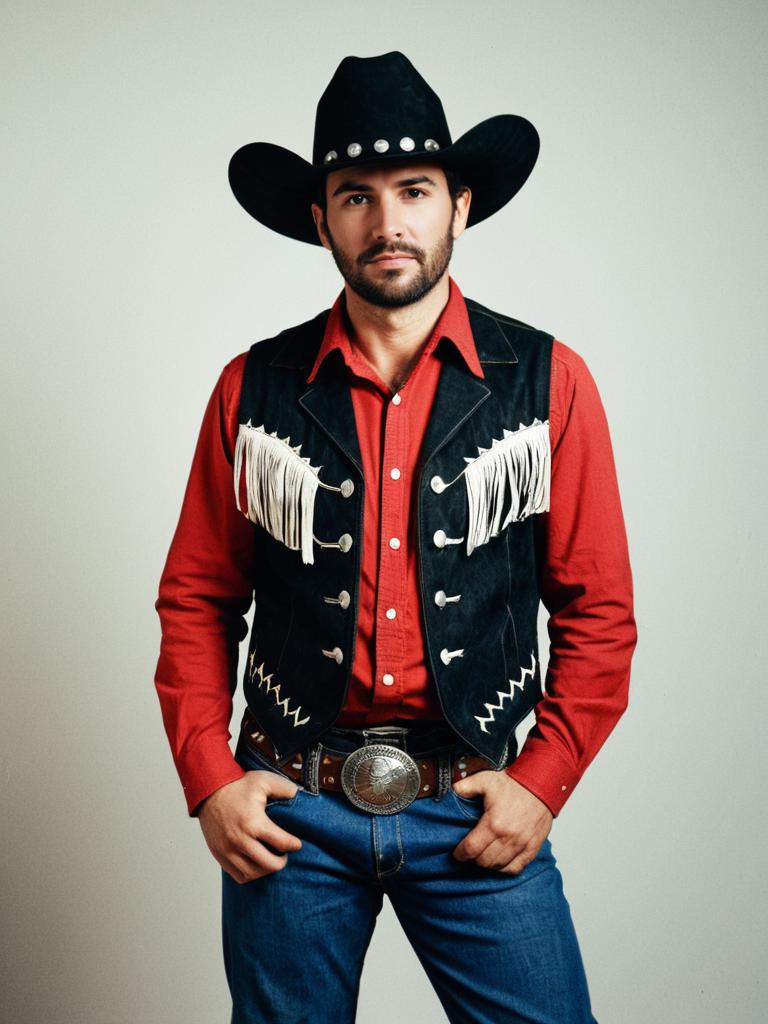 Man in Cowgirl Cowboy Costume Photorealistic Cosplay Studio Portrait