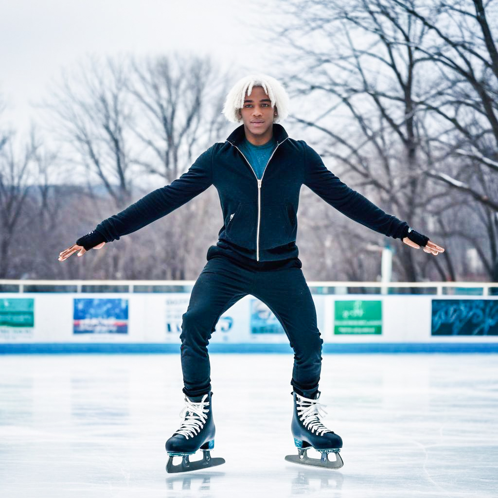 Young Man Ice Skating Outdoors Young Man Ice Skating Outdoors