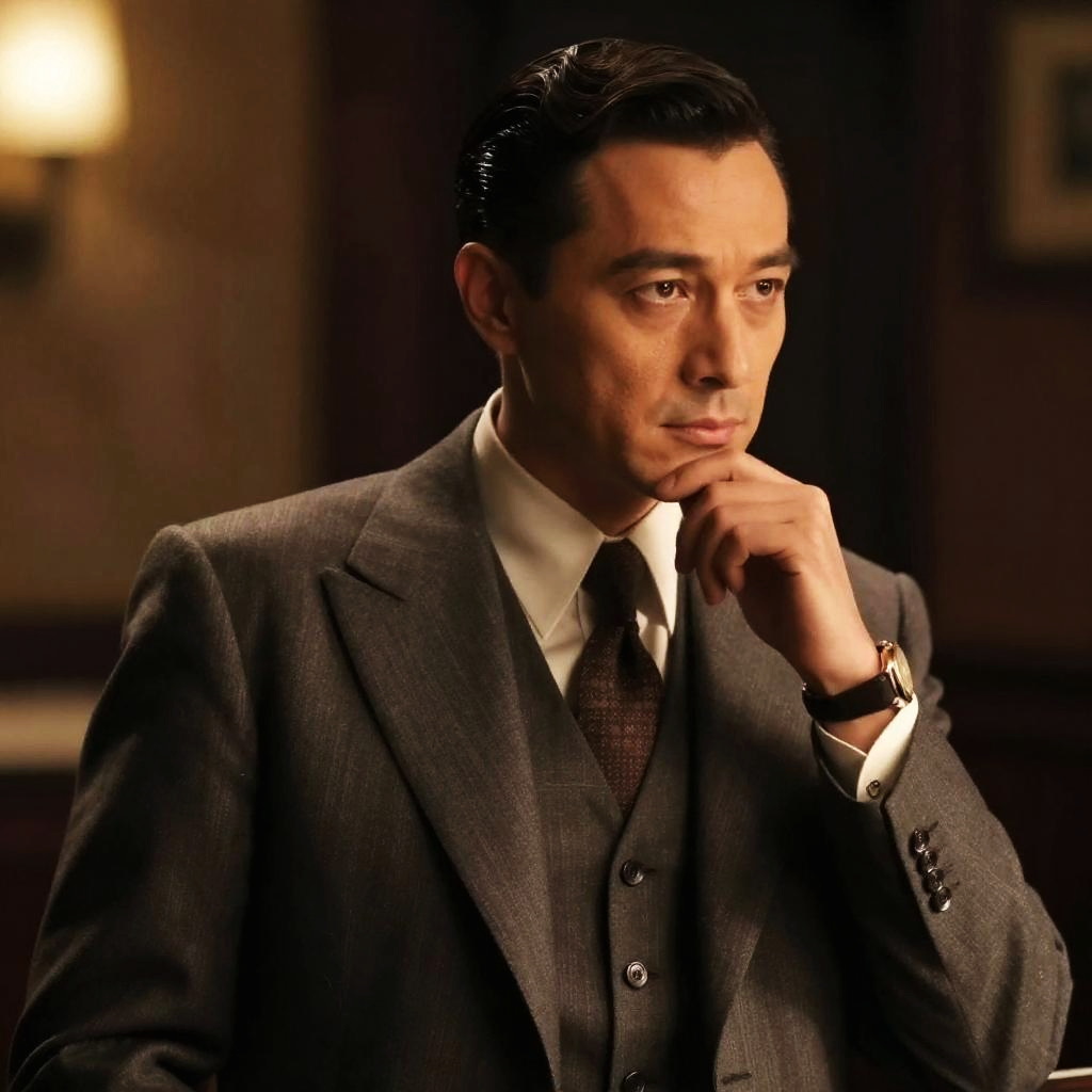 Vintage Style Man in Classic Three-Piece Suit Thoughtful Pose