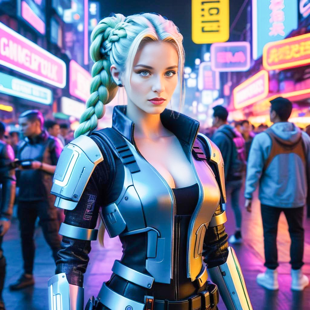 Futuristic Woman in Neon Cyberpunk City