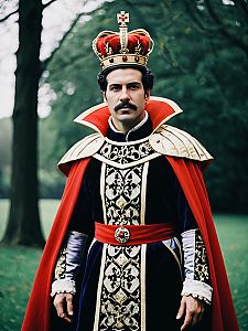 Man in Royal King Costume with Red Cape and Crown - Cosplay Photography