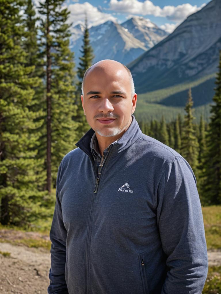 Calm Man in Majestic Mountain Landscape