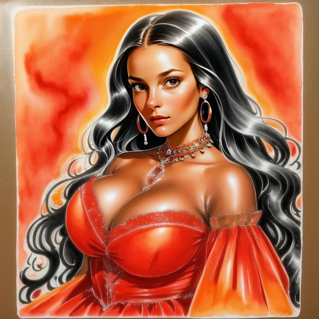 Elegant Woman in Red Gown with Jewelry