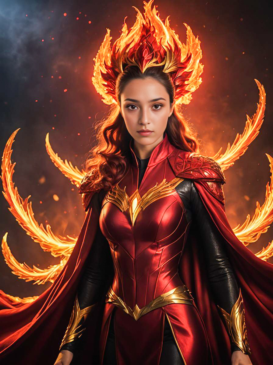 Dark Phoenix in Fiery Background