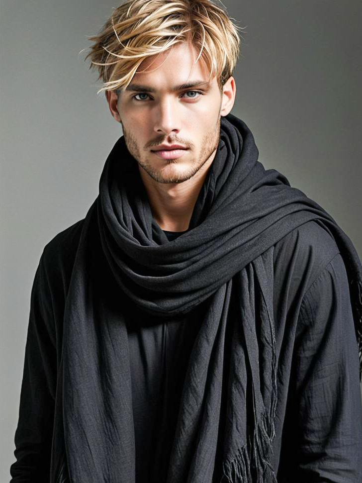 Stylish Young Man in Black Scarf