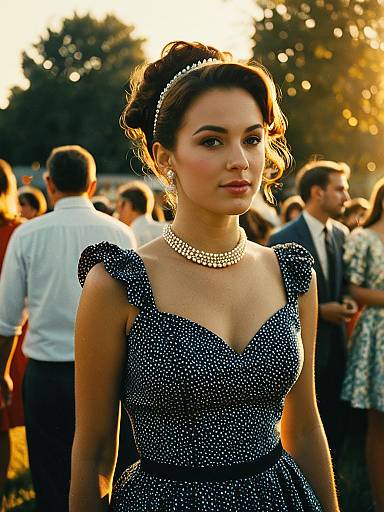 Woman in Retro Party Dress Costume Photorealistic Outdoor Portrait