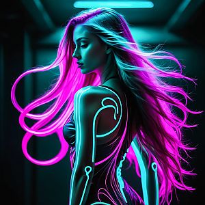 Futuristic Woman in Neon Lights
