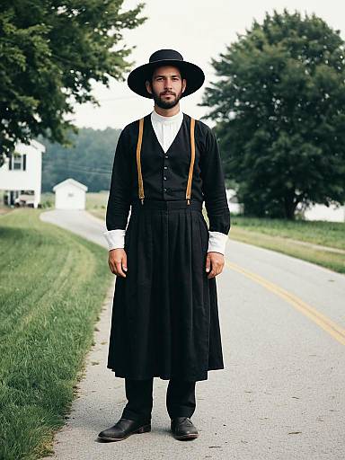 Man in Authentic Traditional Amish Costume Full Body Cosplay Photo