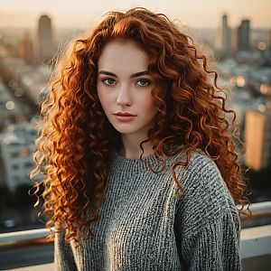 Young Woman with Red Hair in Urban Golden Hour