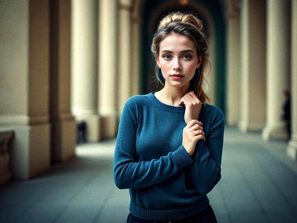 Young Woman in Elegant Corridor