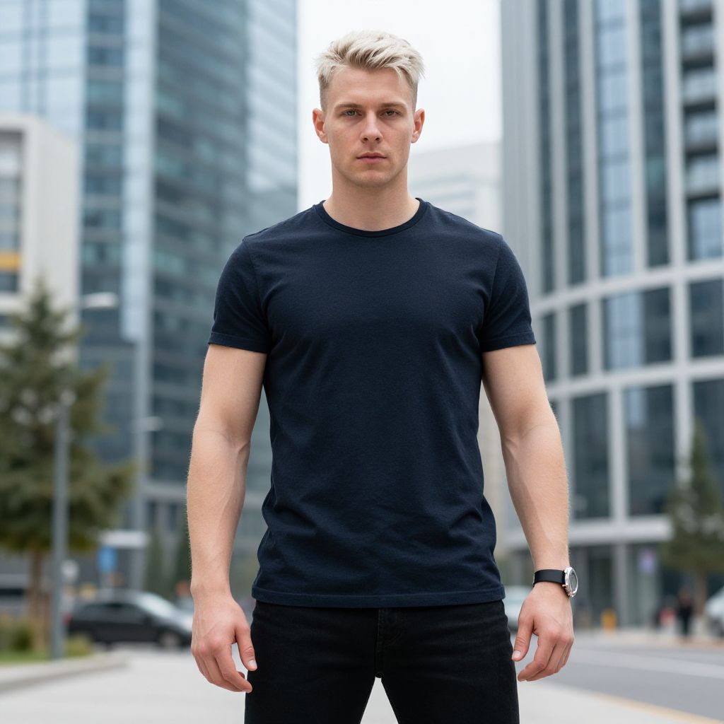 Young Man Wearing Black T-Shirt Urban Portrait vllm2603270507srx3