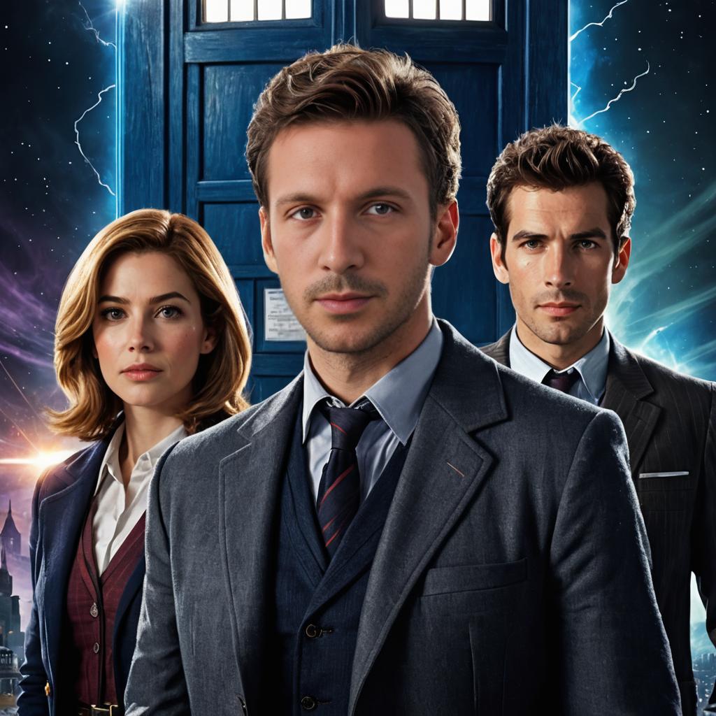 Three Suited Figures by the TARDIS - Doctor Who Theme