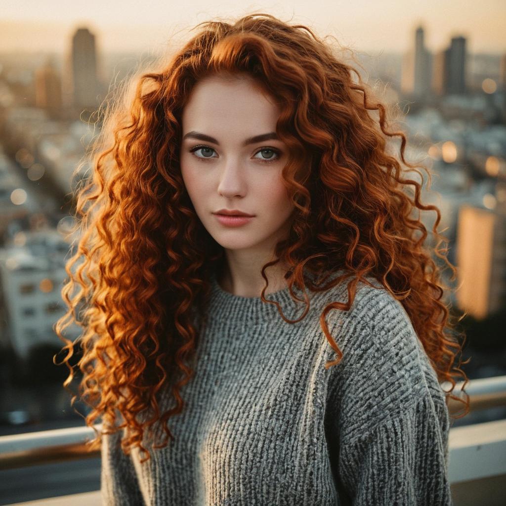 Young Woman with Red Hair in Urban Golden Hour