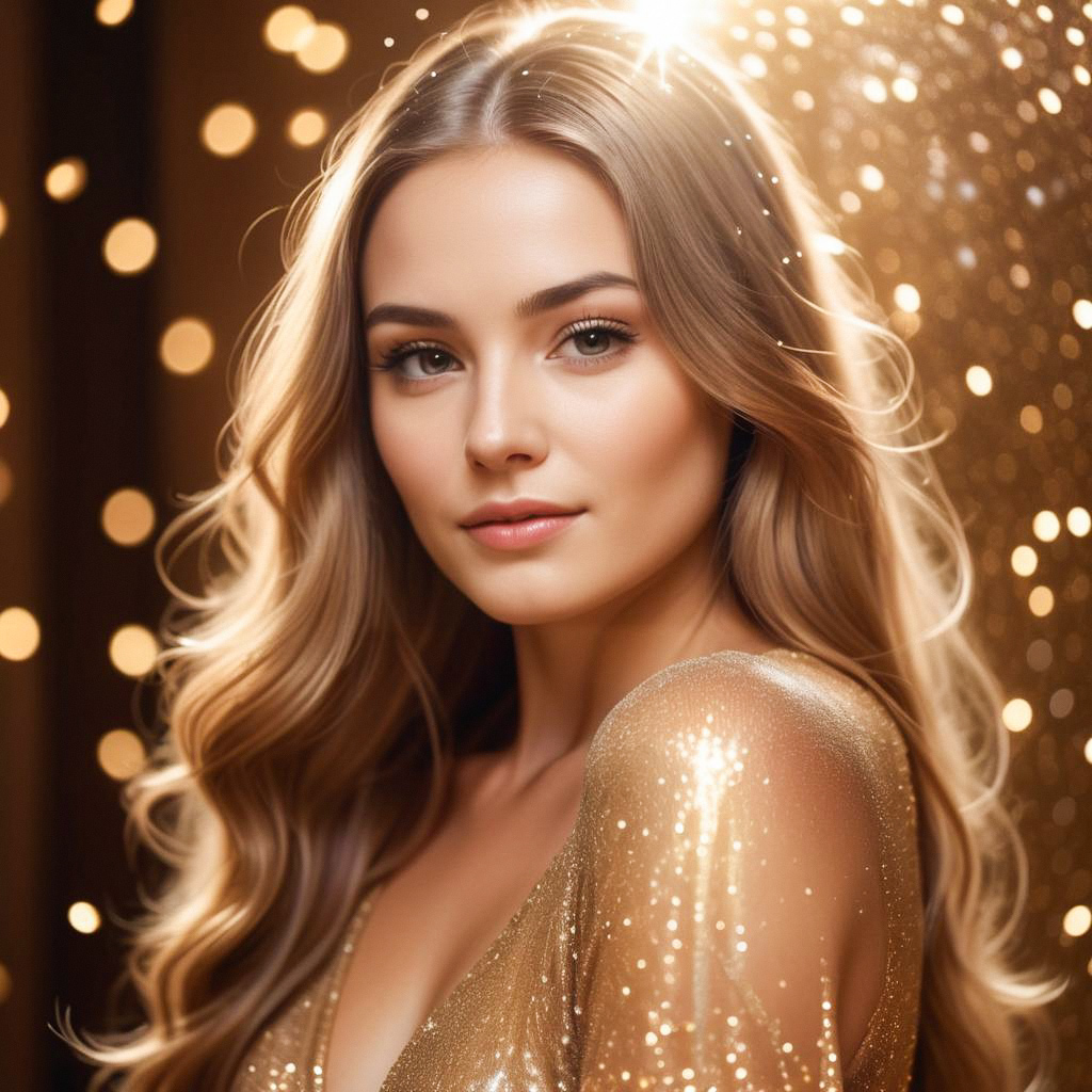 Elegant Woman in Golden Dress with Blonde Hair Elegant Woman in Golden Dress with Blonde Hair