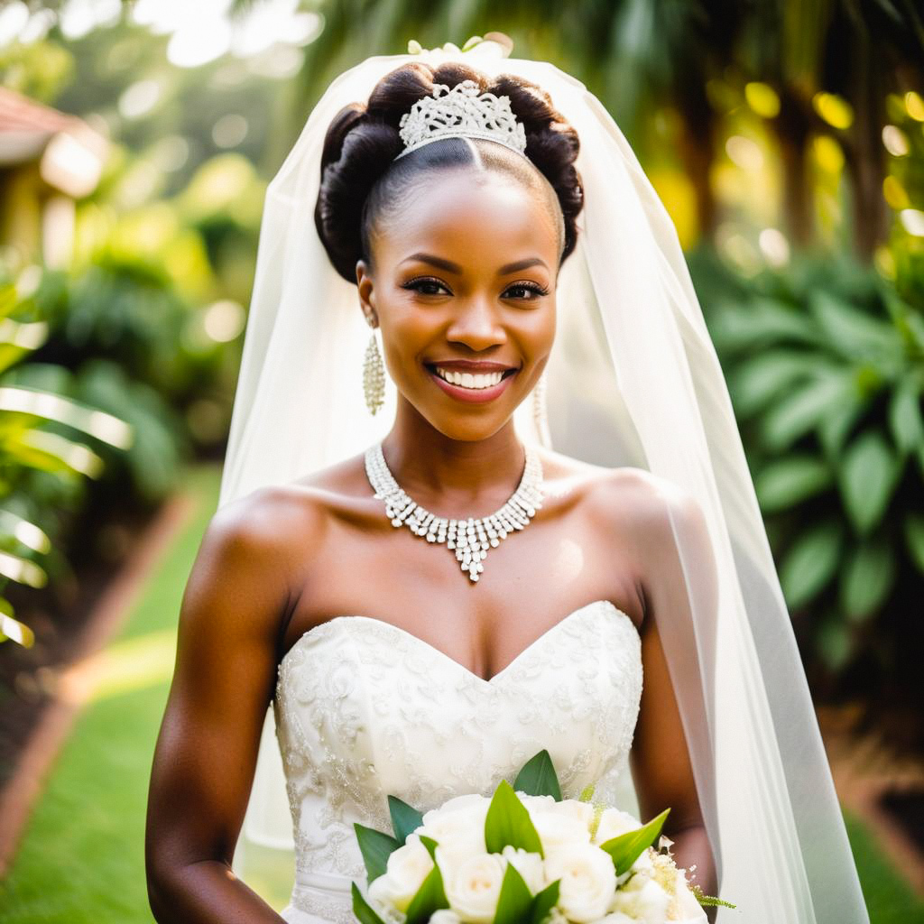 Radiant Bride in White Wedding Dress with Bouquet