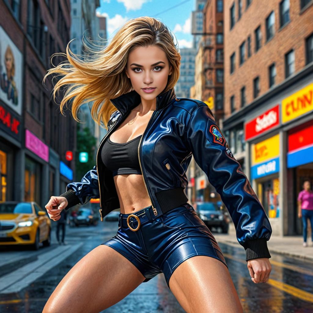 Confident Woman in Urban Action Outfit