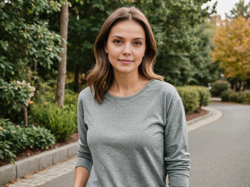 Casual Woman in Artistic Grey Top