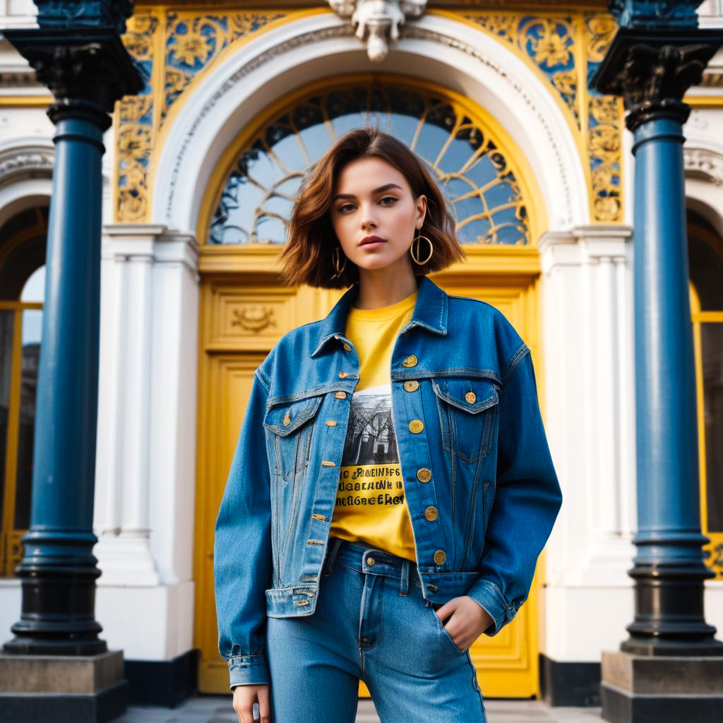 Confident Young Woman in Denim Jacket