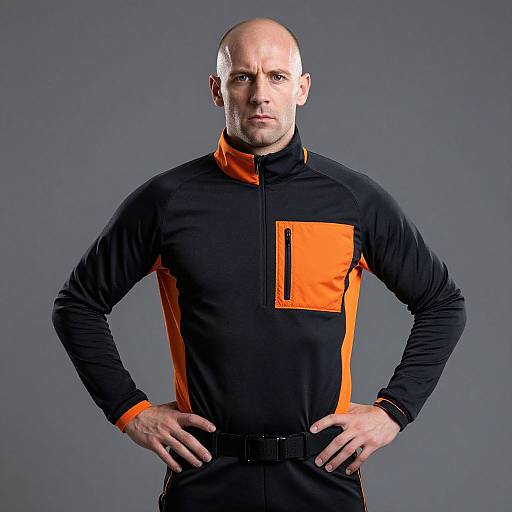 Man Wearing Black and Orange Performance Sports Jacket Confident Pose
