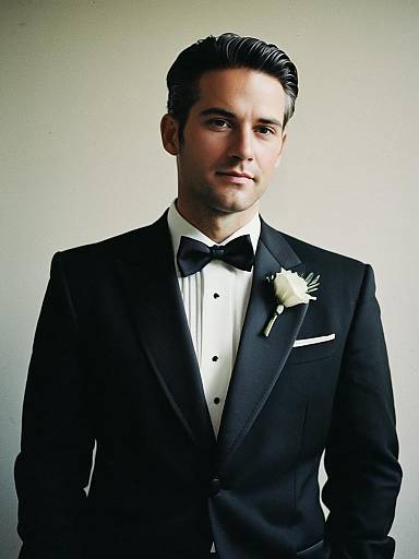 Man in Classic Wedding Tuxedo Waist-Up Editorial Portrait