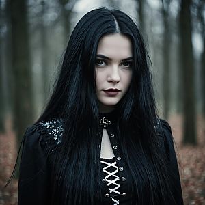 Gothic Woman in Misty Forest