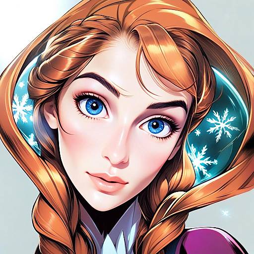 Digital Portrait of Woman with Blue Eyes and Braided Hair in Frozen Style