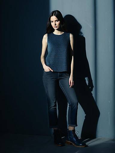 Modern Casual Sleeveless Blouse with Small Geometric Print on Woman