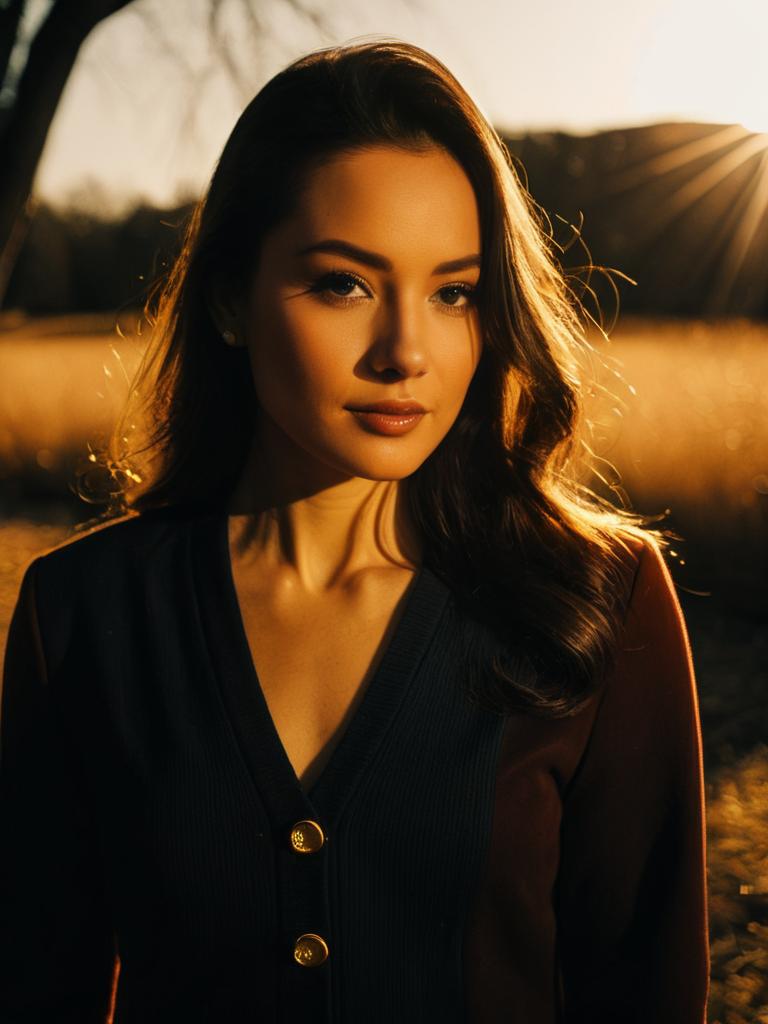Woman in Contemporary Casual Outfit Wearing Terracotta Red Cropped Jacket During Golden Hour