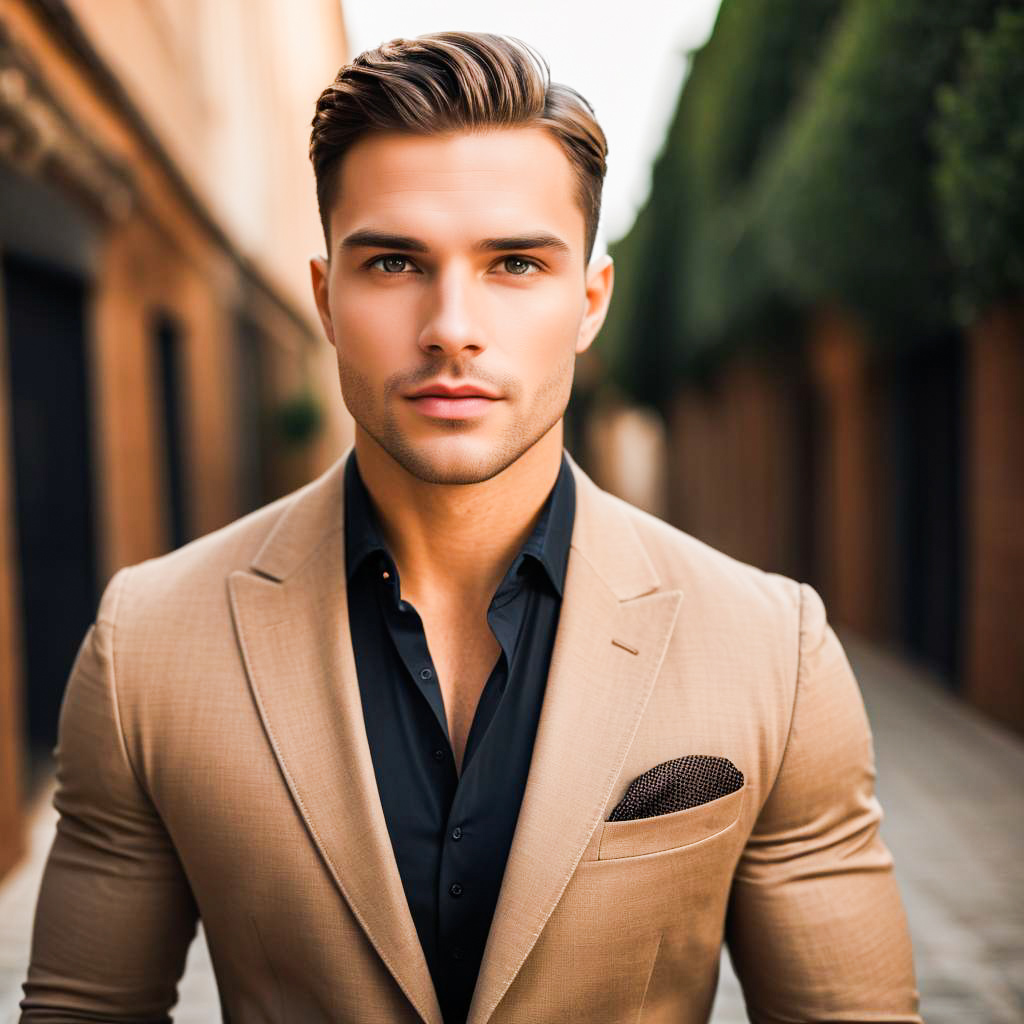 Confident Young Man in Beige Suit